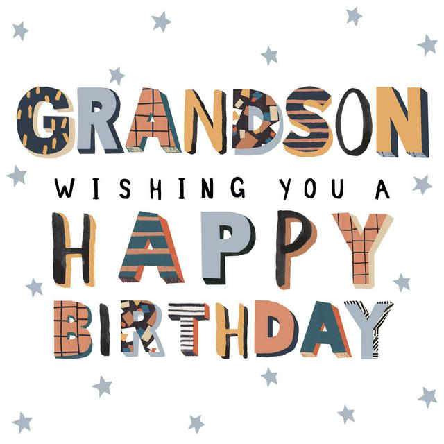 Camden Graphics Grandson Wishing You a Happy Birthday in Bold Coloured Text Greeting Card