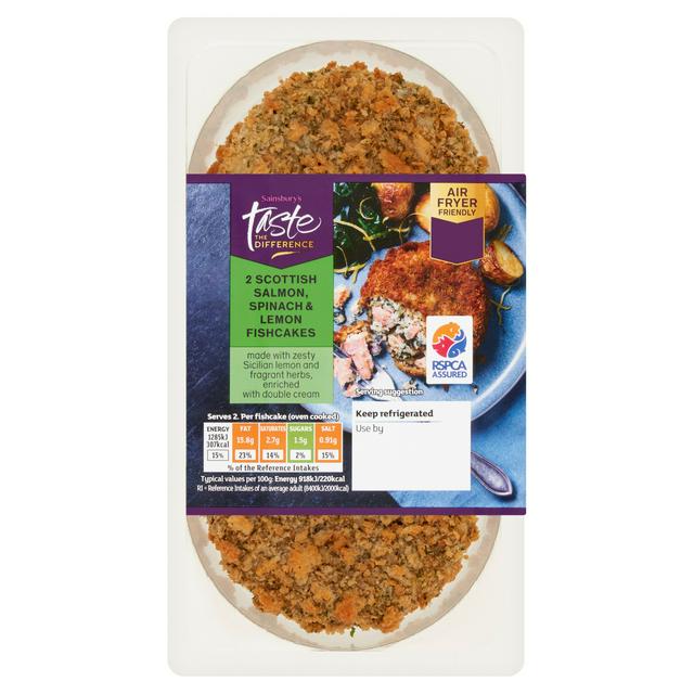 Taste the Difference Sainsbury's Scottish Salmon, Spinach & Lemon Fishcakes, Taste the Difference x2 290g