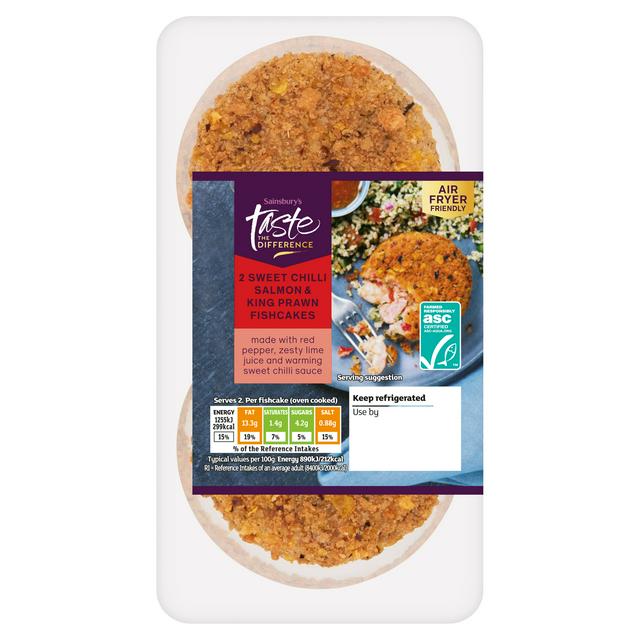 Taste the Difference Sainsbury's Sweet Chilli Scottish Salmon & ASC King Prawn Fishcakes, Taste the Difference x2 290g