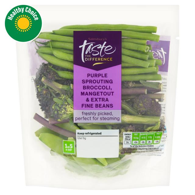 Taste the Difference Sainsbury's Purple Sprouting Broccoli, Mangetout & Extra Fine Beans, Taste the Difference 160g