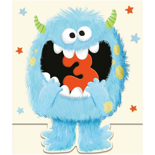 Sainsbury's Fun Monster Age 3 Happy Birthday Design Greeting Card - gallery image 1