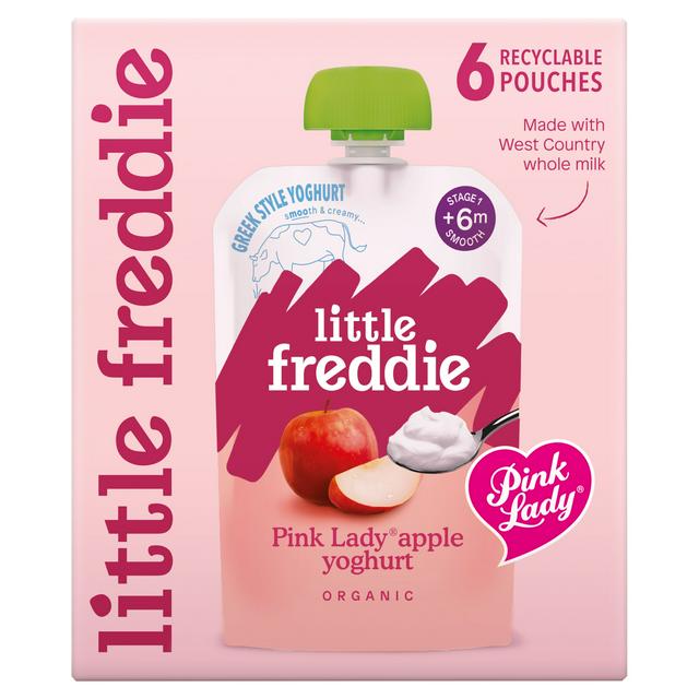 Little Freddie Organic Pink Lady Greek Style Yoghurt Baby Food Pouch Multipack 6+ Months 6 x 100g - gallery image 1