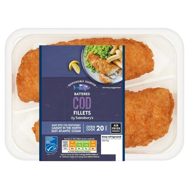 Sainsburys Battered MSC Cod Fillets x2 300g