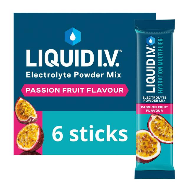Liquid IV Hydration Multiplier 6 x Sachets Passion Fruit Electrolyte Powder Mix Food Supplement - gallery image 1