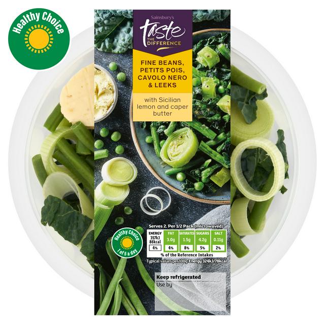 Taste the Difference Sainsbury's Fine Beans, Petits Pois, Cavolo Nero & Leeks, Taste the Difference 220g