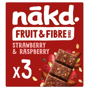 Nakd Strawberry Raspberry Fruit & Fibre Bars 3x44g