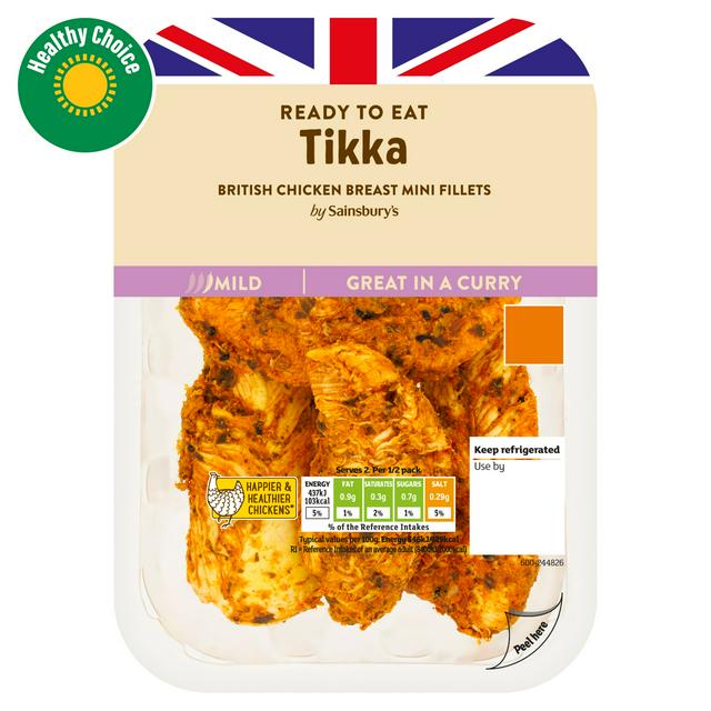 Sainsburys Tikka Cooked British Chicken Mini Fillets 170g (ready to eat)