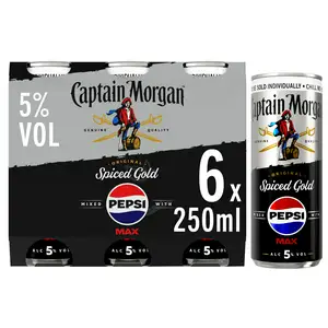 Captain Morgan Original Spiced Gold Rum & Pepsi Max Ready to Drink 5% Vol Cans 6x250ml