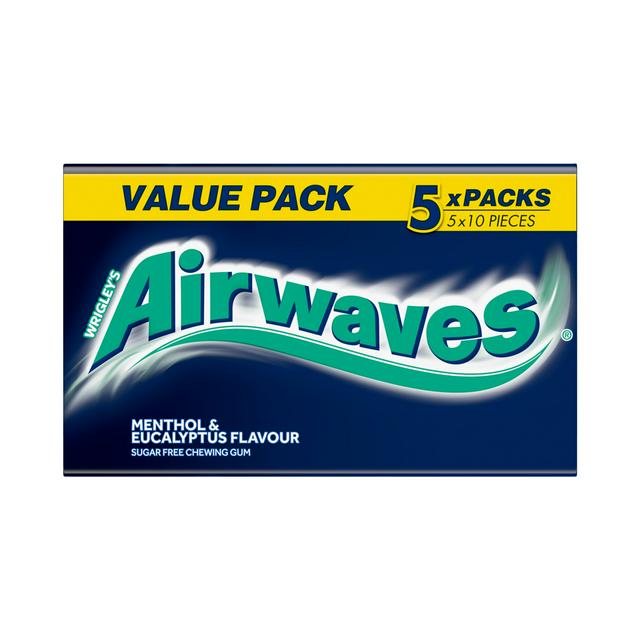 Wrigley's Airwaves Menthol & Eucalyptus Sugarfree Chewing Gum Multipack 5 x 10 - gallery image 1