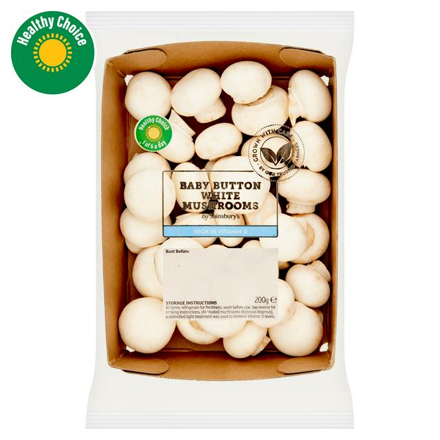 Sainsburys White Baby Button Vitamin D Mushrooms 200g