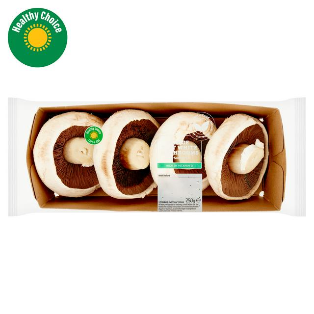 Sainsburys White Large Flat Vitamin D Mushrooms 250g