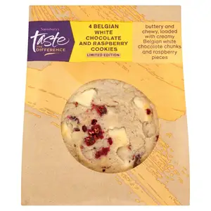 Sainsbury's Belgian White Chocolate & Raspberry Cookies, Limited Edition, Taste the Difference x4