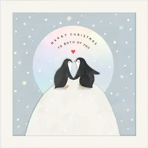 Sainsbury's Merry Christmas to Both Of You Kissing Penguins Design Christmas Greeting Card