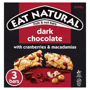 Eat Natural Dark Chocolate with Cranberries Macadamias Fruit & Nut Cereal Bars 3x40g