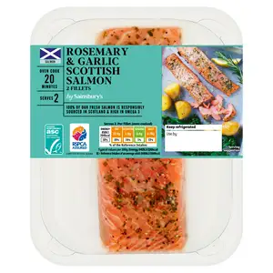 Sainsbury's Ready to Cook ASC Scottish Salmon Fillets with Rosemary & Garlic x2 260g