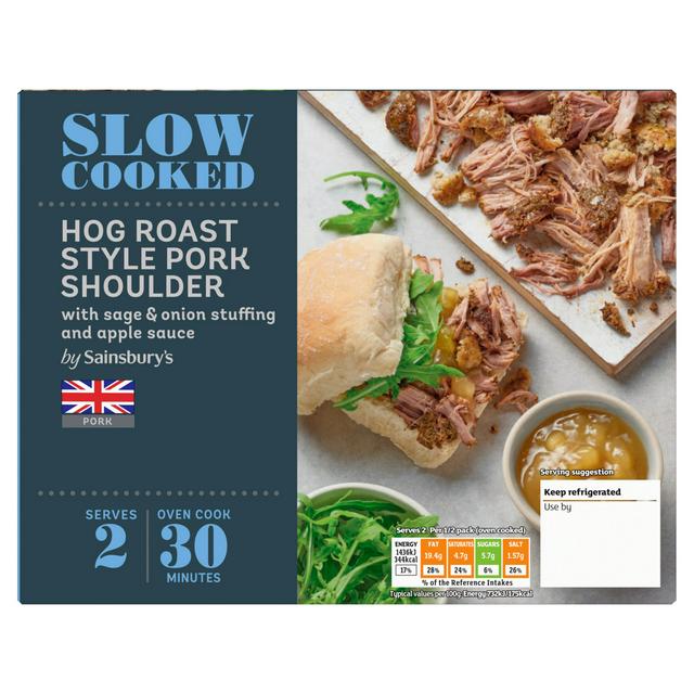 Sainsburys Sainsburys Slow Cooked Hog Roast Style British Pork Shoulder with Sage & Onion Stuffing & Apple Sauce 500g (Serves 2)