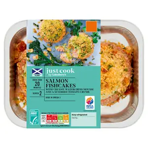 Sainsbury's Ready to Cook ASC Scottish Salmon Fishcakes with Watercress & Sundried Tomato Crumb x2 350g