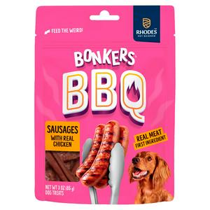 Bonkers BBQ Soft & Chewy Chicken Sausage Flavored Dog Treats Bag 85g