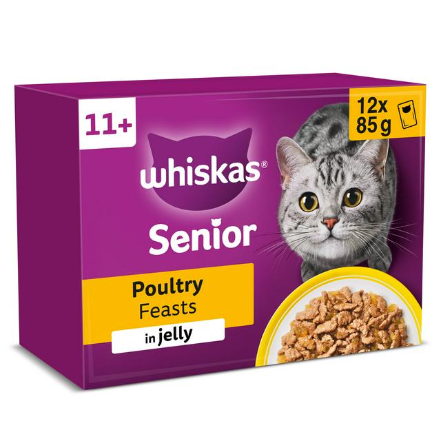 Whiskas 11+ Poultry Feasts Senior Wet Cat Food Pouches in Jelly 12