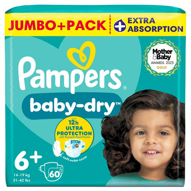 Pampers Baby Dry Nappies Size 6+, 14kg-19kg x60 - gallery image 1