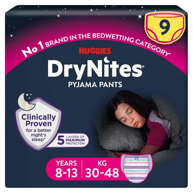 Huggies DryNites Bedwetting Pyjama Nappy Pants Girl Age 8-13 x9 - gallery image 1