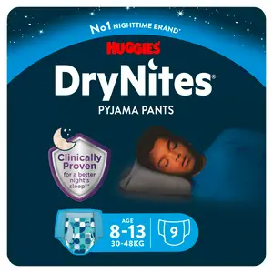 Huggies DryNites Bedwetting Pyjama Nappy Pants Boy Age 8-13 x9