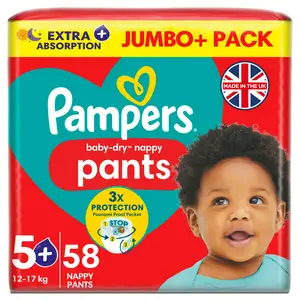 Pampers Baby Dry Nappy Pants Nappies Size 5+, 12kg-17kg x58