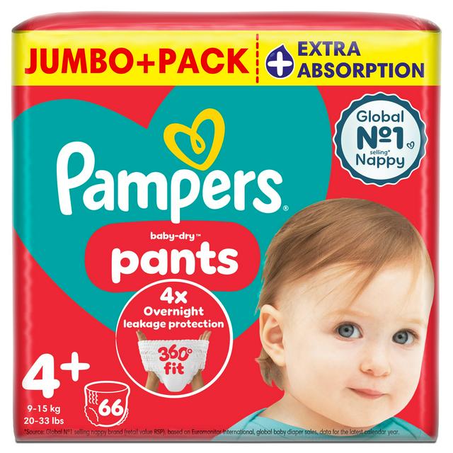Pampers Baby Dry Nappy Pants Nappies Size 4+, 9kg-15kg x66 - gallery image 1