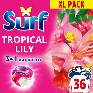 Surf 3 In 1 Laundry Washing Detergent Capsules Tropical Lily 36 Washes