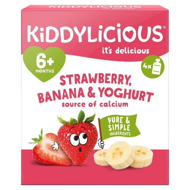 Kiddylicious Strawberry, Banana & Yoghurt Pouch Baby Food 4x100g - gallery image 1