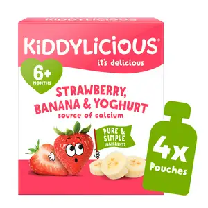 Kiddylicious Strawberry, Banana & Yoghurt Pouch Baby Food 4x100g