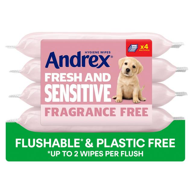 Andrex Fresh Sensitive Flushable Moist Toilet Tissue Wipes Quad