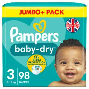 Pampers Baby Dry Nappies Jumbo+ Pack Size 3, 6kg-10kg x98