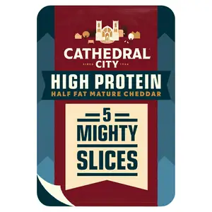 Cathedral City High Protein Half Fat Mature Cheddar Cheese Slices x5 150g