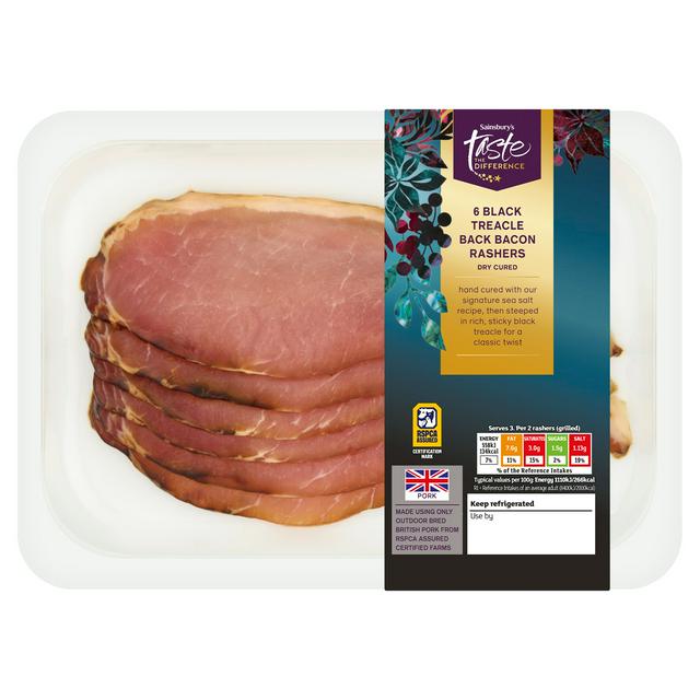 Sainsbury's 6 x Dry Cured Black Treacle Back Bacon Rashers, Taste the Difference 220g - gallery image 1