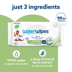 WaterWipes Sensitive 60 x Baby & Toddler Biodegradable Wipes - gallery image 2