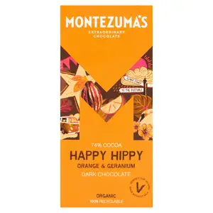 Montezuma's Organic 74% Happy Hippy Orange & Geranium Dark Chocolate 90g