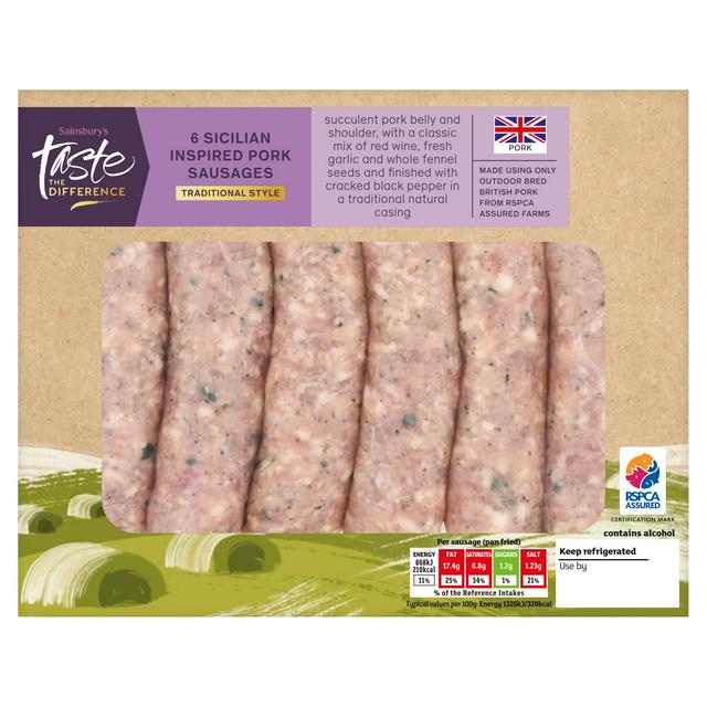 Taste the Difference Sainsbury's Traditional Style Sicilian Inspired British Pork Sausages, Taste the Difference x6 454g