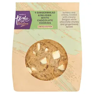 Sainsbury's Gingerbread & Belgian White Chocolate Cookies, Limited Edition, Taste the Difference x4