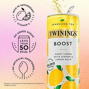 Twinings Sparkling Tea Boost Zingy Lemon with Ginger & Lemon Balm 4 x 250ml - gallery image 4