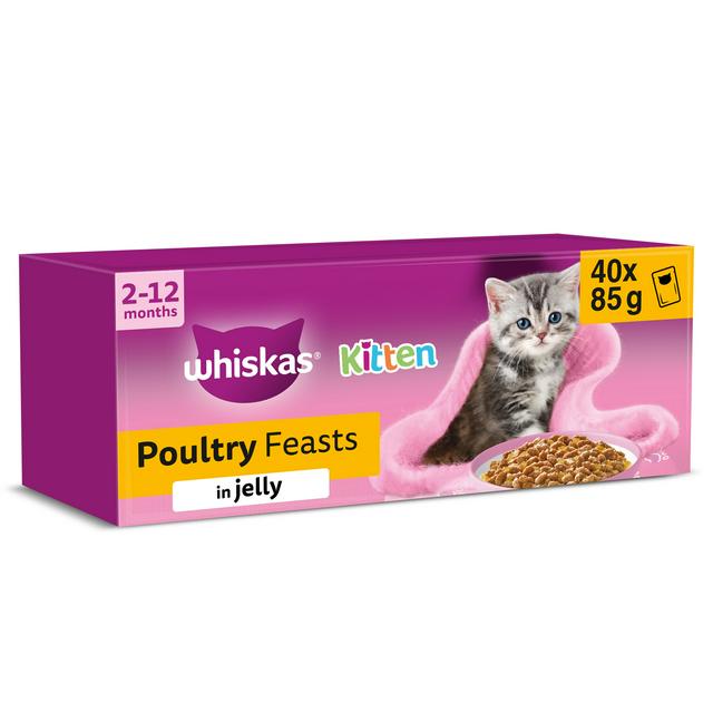 Whiskas Kitten Cat Food Pouches Poultry Feasts in Jelly 40x85g