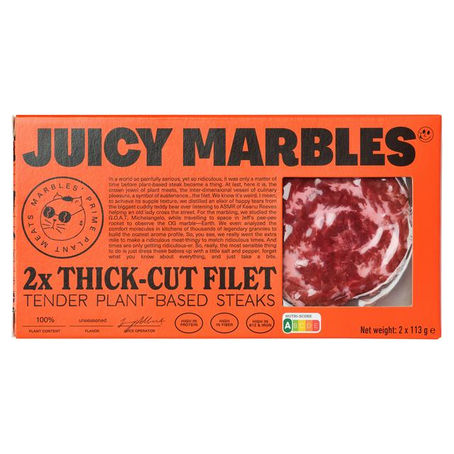 Juicy Marbles 2 Thick-Cut Fillet Plant Based Steaks 226g