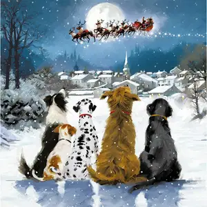 Woodmansterne Dogs Watching Santa’s Sleigh Open Christmas Greeting Card