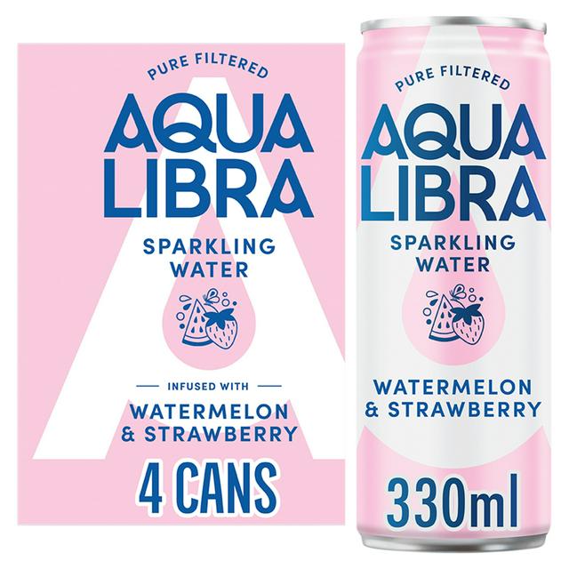 Aqua Libra Infused with Watermelon & Strawberry Sparkling Water Cans 4 x 330ml
