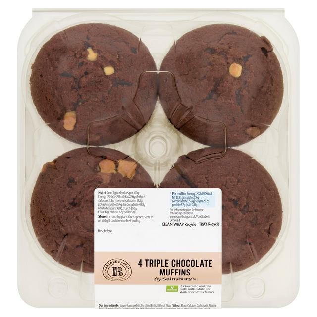 Sainsbury's Triple Chocolate Muffins x4 Sainsbury's