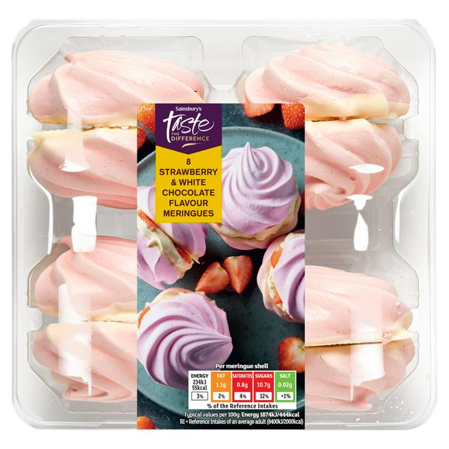 Sainsbury's 8 x Strawberry & White Chocolate Flavour Meringues, Taste the Difference - gallery image 1
