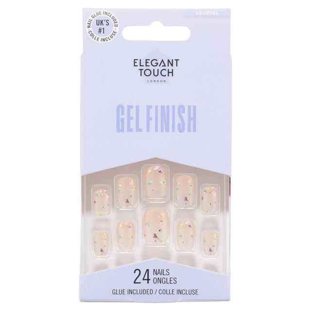 Elegant Touch Encased Gel Finish Pressed Petals Squoval False Nails