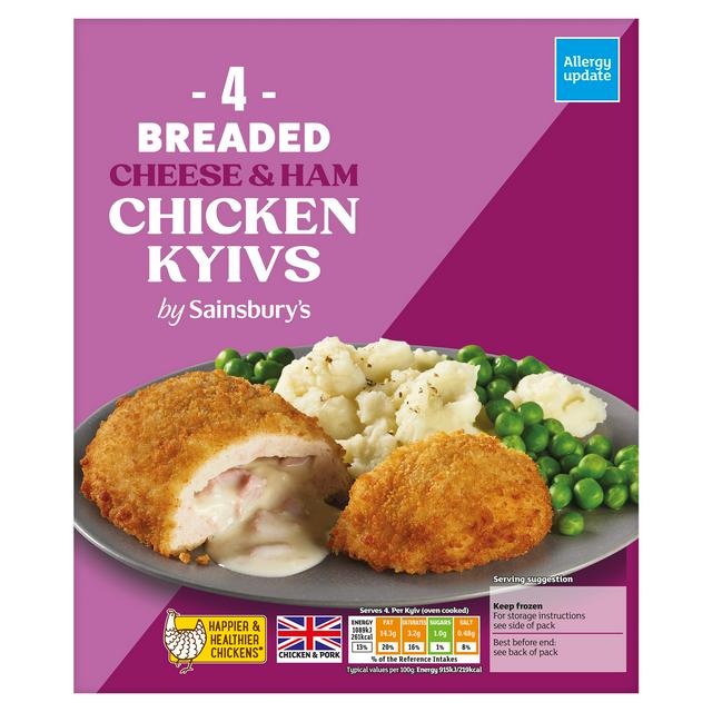 Sainsburys Sainsbury's Breaded Cheese & Ham Chicken Kyivs x4 490g