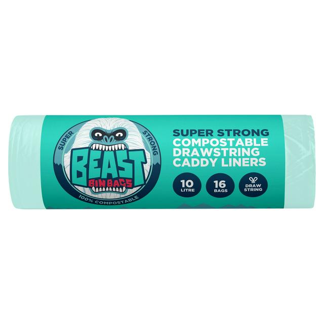 Beast Bin Bags Super Strong Compostable Drawstring Caddy Liners x16 10L - gallery image 1