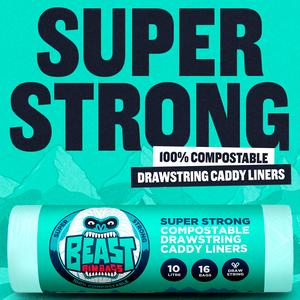 Beast Bin Bags Super Strong Compostable Drawstring Caddy Liners x16 10L - gallery image 2